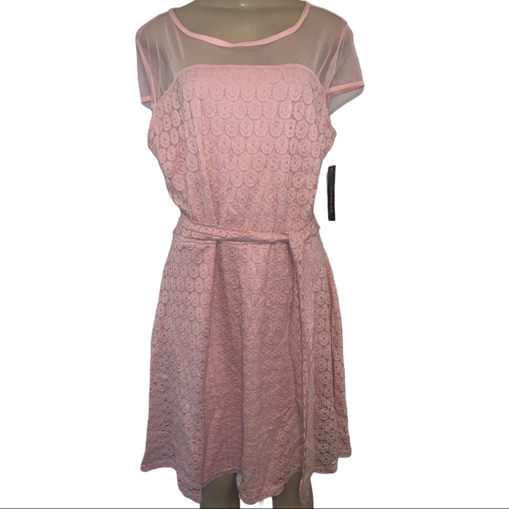 NWT IMPRESS Lace Sheer Slip Pink Floral Lined Empire Midi Dress